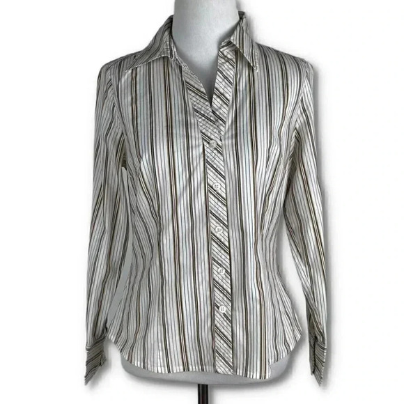 Ann Taylor loft petites womens top size 6P multicolored striped button down - Picture 9 of 9